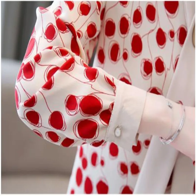 

Print Chiffon Women Blouse Long Sleeve Elegant Short Women Shirt V-Neck Spring 2020 New Bottom Female Tops Office Lady H453