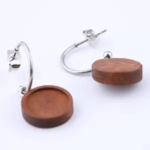 10 шт., сережки-гвоздики из нержавеющей стали, 12 мм, Круглая Кабошон, деревянная Серьга Базовые заготовки, сделай сам