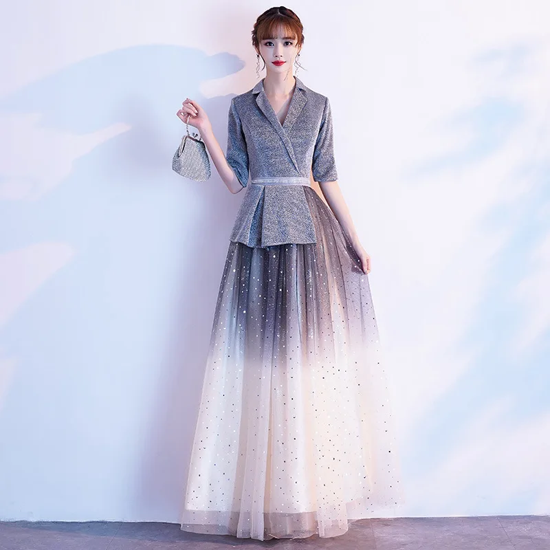 

Wedding Party Women Floor Length Dress Turn-down Collar Elegant Banquet Long Qipao Female Slim Prom Cheongsam Gowns Vestidos