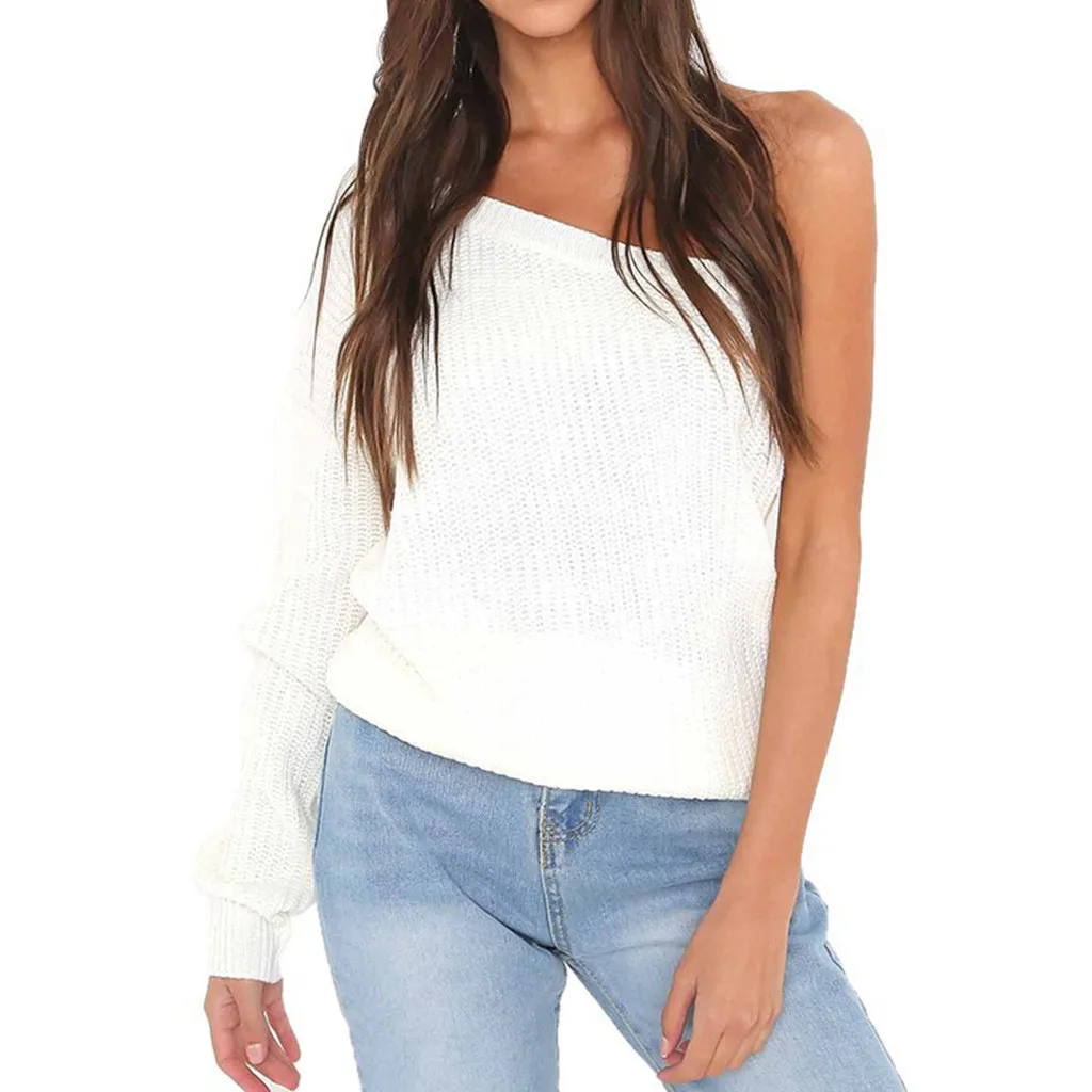 2019 популярный пуловер с открытыми плечами женский свитер вязаный свободный