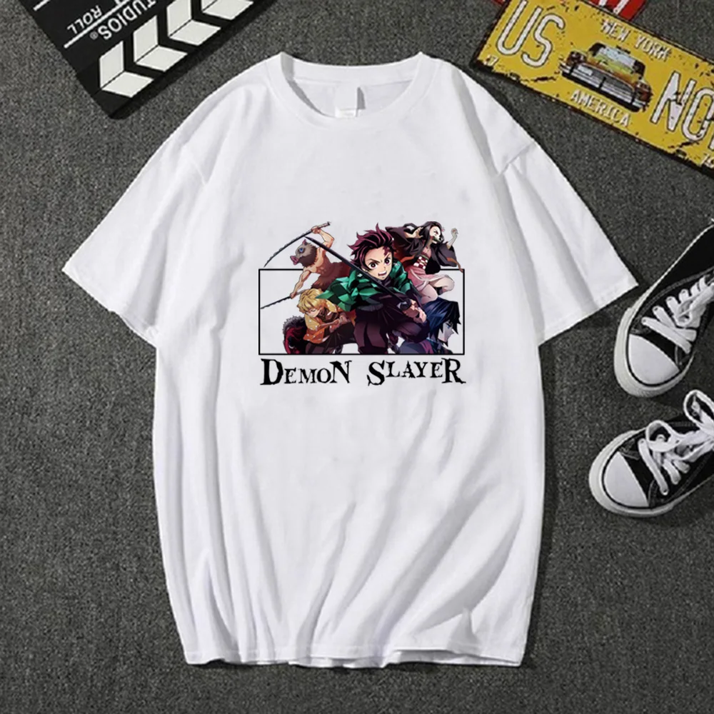 

Demon Slayer White T-Shirt Anime Fashion O-Neck Tops Casual Loose Man and Woman