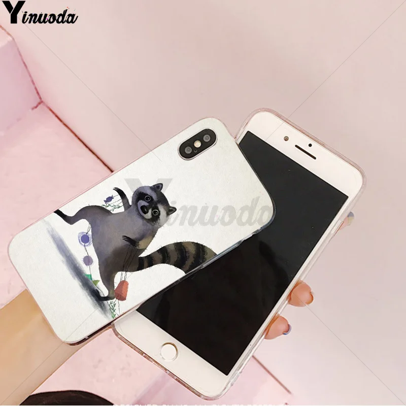 Yinuoda животное енот арт шаблон ТПУ мягкий чехол для мобильного телефона Apple iPhone 8 7 6
