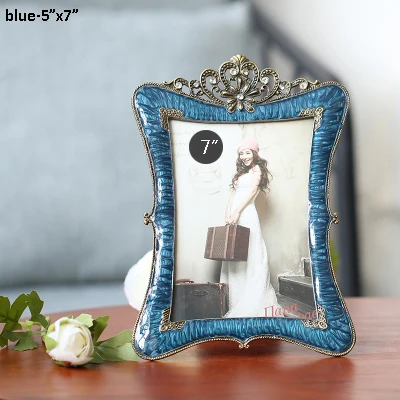blue 5x7 inches Европейская винтажная Античная латунная синяя фиолетовая Серебристая белая ручная эмалированная и ювелирная 6x4,5x7 дюймов фоторамка из металлического сплава - Цвет: blue 5x7 inches