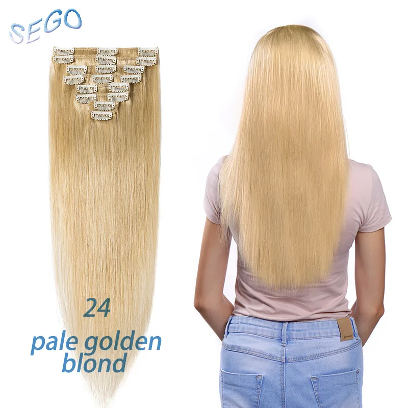 #24 SEGO "-24" 65-120G прямолинейный скрепка в Пряди человеческих волос для наращивания чистый и фортепиано Цвет 8 шт./компл. Non-Волосы remy, на заколках, бразильские волосы - Цвет: #24