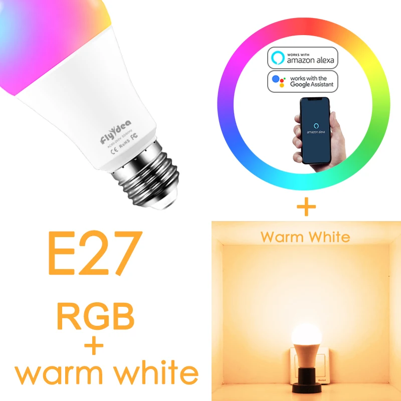 WW RGB 100 Вт эквивалент E27 умный светодиодный светильник, меняющий цвет, WiFi Голосовое управление RGBW светильник совместимый с Alexa и Google Assistant - Испускаемый цвет: WW RGB
