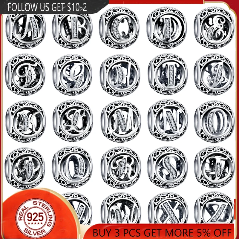 

HOT A to Z Alphabet Silver Color Bead Letter Charm Fit Original 925 Pandora Bracelets Making Women DIY Pendant Jewelry Gift