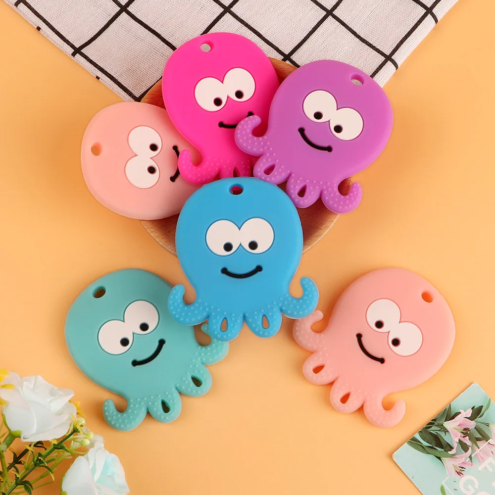 Kovict-mordedor de silicona de grado alimenticio para beb&eacute;, cadena de chupete, accesorios masticables, juguetes de lactancia, pulpo, animales, 5/10 Uds.-0