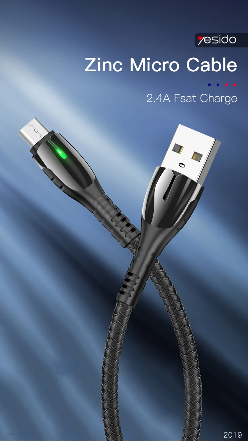 Yesido 2.4A светодиодное освещение Micro USB кабель для huawei mate samsung Xiaomi LG быстрое зарядное устройство Android Дата-кабель USB телефонный шнур