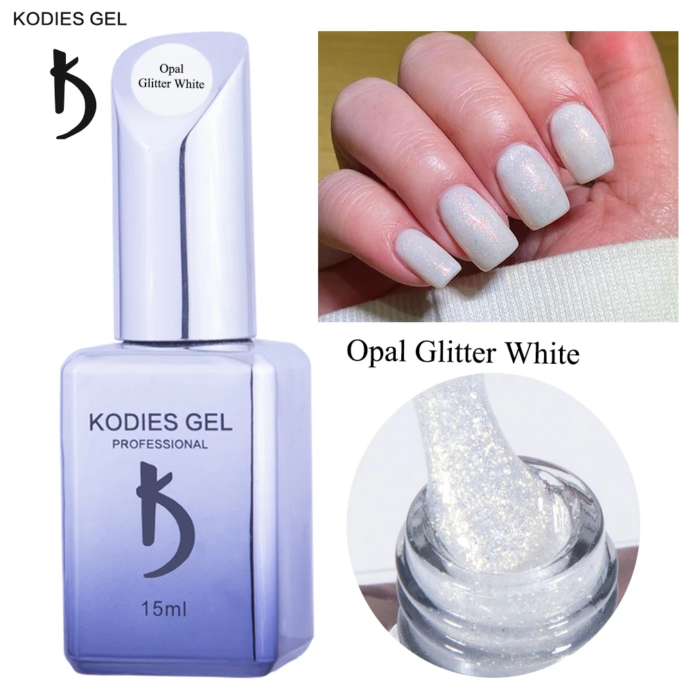 

KODIES GEL Opal Glitter Gel Nail Polish 15ML UV Semi Permanent Vernis Gellak Jelly White Bling Manicure Salon Paint Nail Varnish