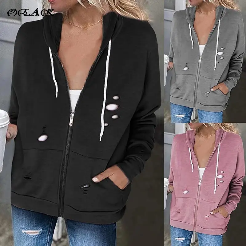 

Women's Sweatshirt With A Zipper Hoodie Full Zip Long Sleeve Lightweight Sweatshirts Pockets Jacket Coat Sudadera De Mujer