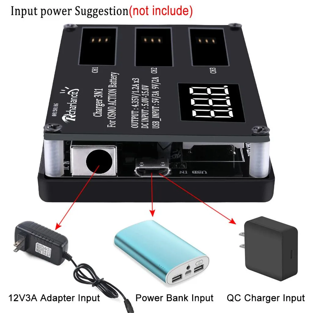

3 In 1 Fast Charging Battery Charger For DJI OSMO ACTION Sports Camera