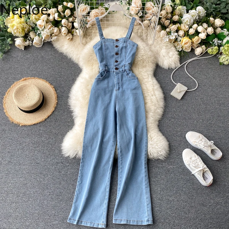 Комбинезон Neploe женский джинсовый пикантный ромпер с воротником лодочкой модный