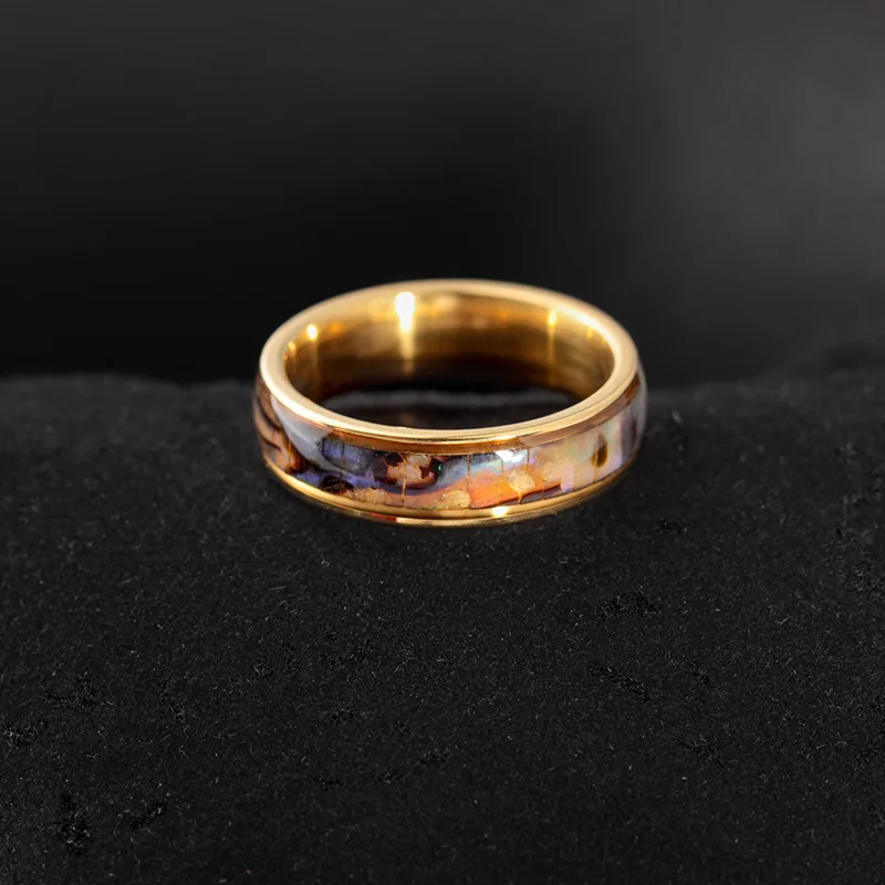 2019 Fashion Gold Anniversary Jewelry Gift Couple RingStainless Steel Ring Charm Titanium Inset Shell | Украшения и аксессуары