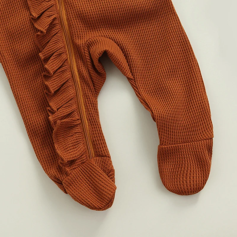 Комбинезон для новорожденных на молнии с длинным рукавом и оборками однотонный