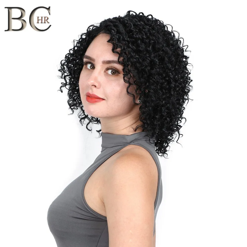 BCHR короткий кудрявый афро 13*4 парик фронта шнурка коричневый черный 2 цвета синтетические парики для женщин