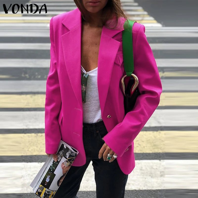 

Elegant Blazer VONDA 2022 Autumn Casual Turn Down Neck Long Sleeve Solid Coats Women Office Formal Overcoats Elegant Jackets
