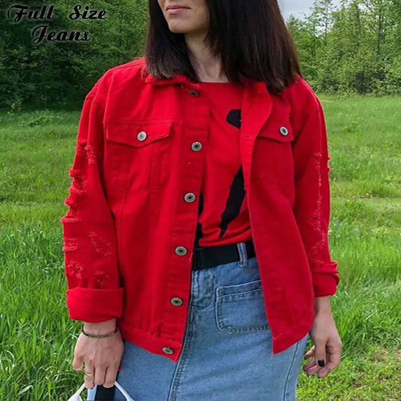 Свободная рваная черная джинсовая куртка женская 4XL 5XL Весенняя уличная одежда