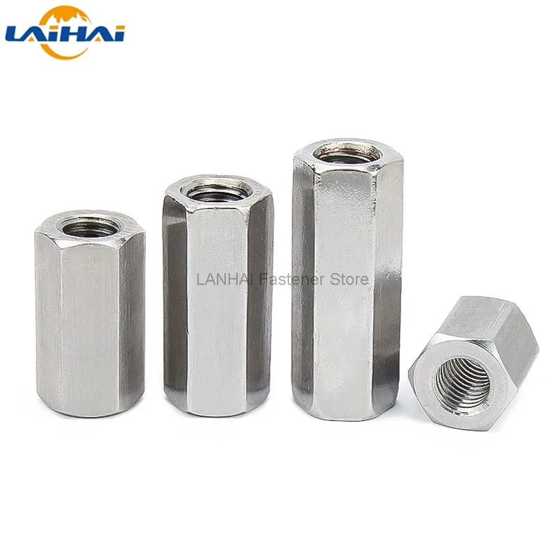 1/2/5pcs M5 M6 M8 M10 M12 A2-70 304 Stainless Steel DIN6334 Hexagon Hex Extend Long Rod Coupling Nut Connector Joint Tubular Nut
