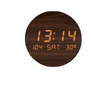3d led digital clock glowing night light wooden electronic temperature wall clocks perpetual calendar modern home decor office free global shipping