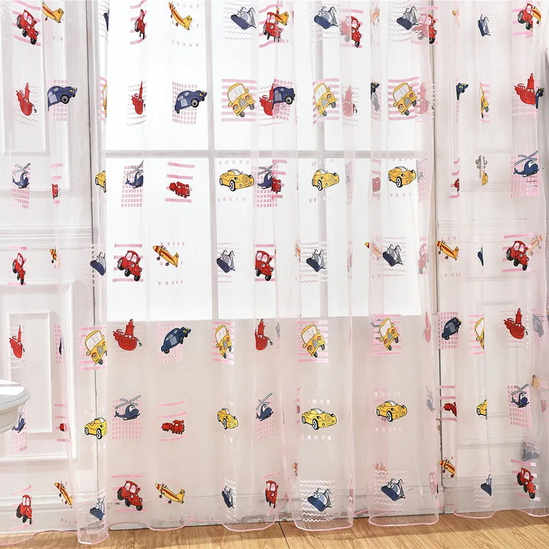 Шторы с мультяшным принтом автомобиля прозрачные Занавески для гостиной детской