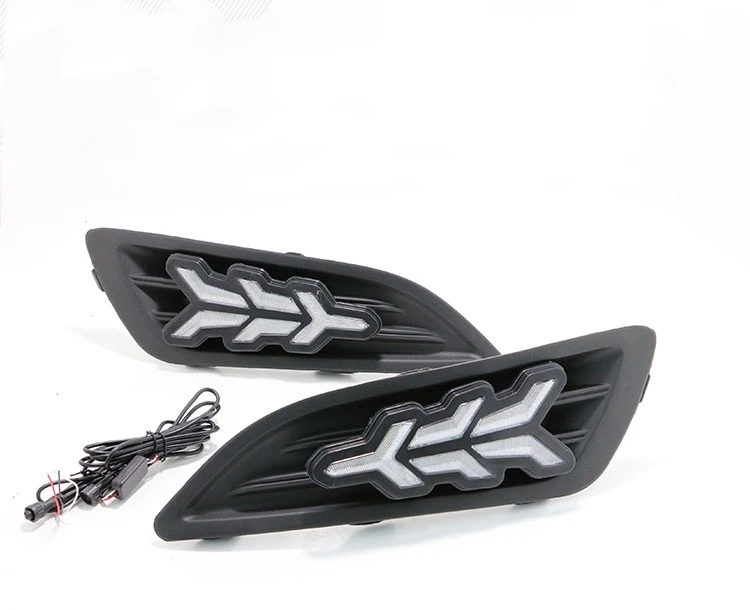 Qirun led drl дневные ходовые огни для Ford Fiesta 2013- с динамическим движущимся желтым поворотным сигналом и синим ночным светом