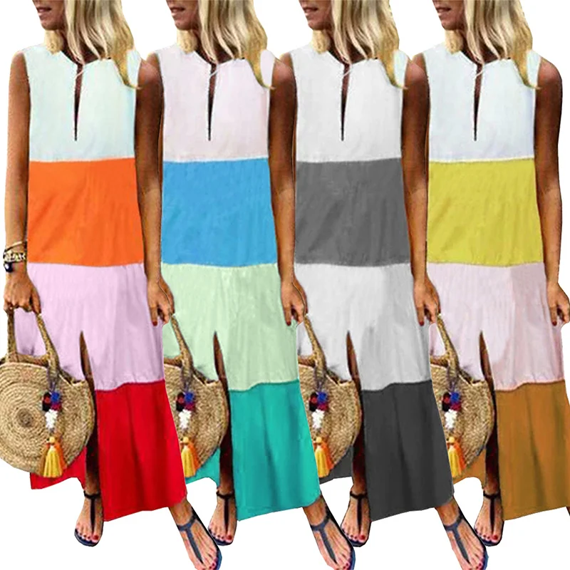 Новое Женское свободное модное платье без рукавов с v-образным вырезом дышащее