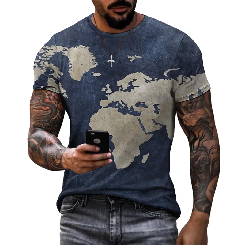 

2021 fashion new 3D map printing summer hot-selling short-sleeved round neck men's and women's same sports T-shirt