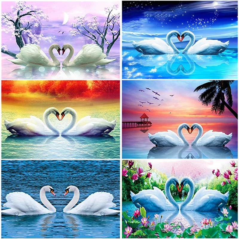 Алмазная 5D картина сделай сам мозаика с лебедями картины из страз полная круглая