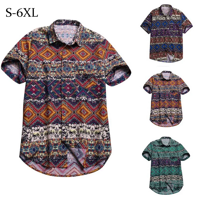 Гавайская рубашка для мужчин 6XL мужская приталенная хлопковая с коротким рукавом