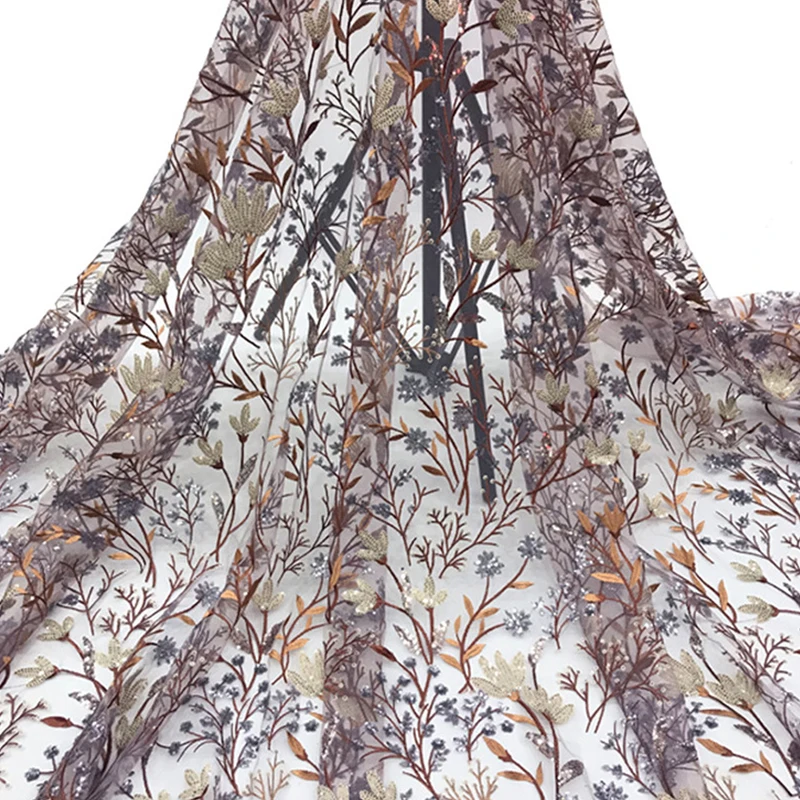 Цветы блесток вышитые ткани синий тюль ткань сетка вышивка кружева высокого