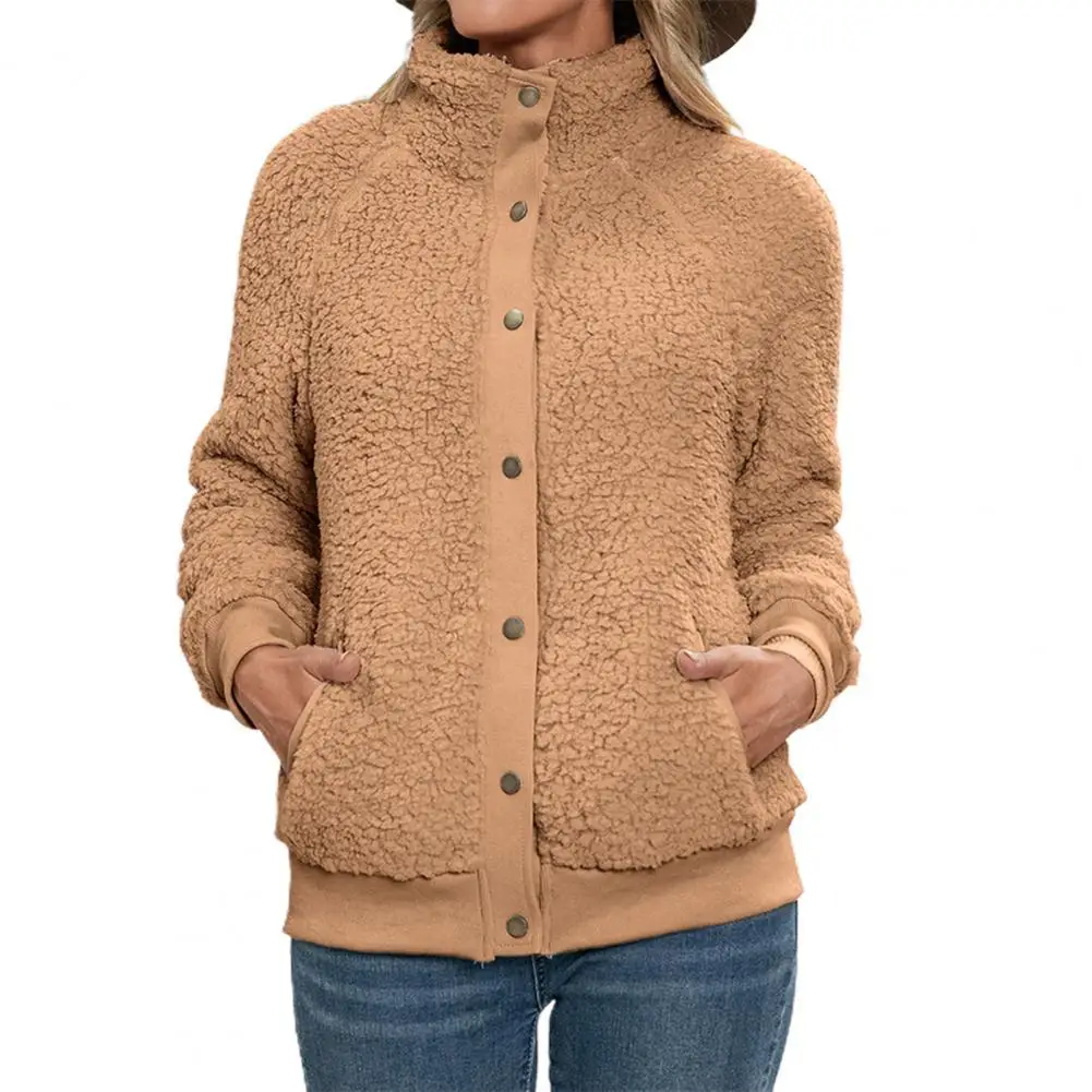 

Women Winter Coat Faux Lamb Wool Single Breasted Autumn Winter Solid Color Double-sided Plush Cardigan Jacket for Daily Wear