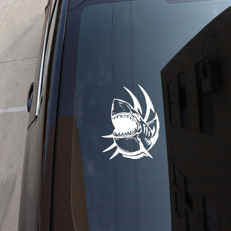 YJZT 18CM*13.8CM Deep Sea Predator Ferocious Shark Decal Decorative Car Body Black/Silver C30-0076 | Автомобили и мотоциклы