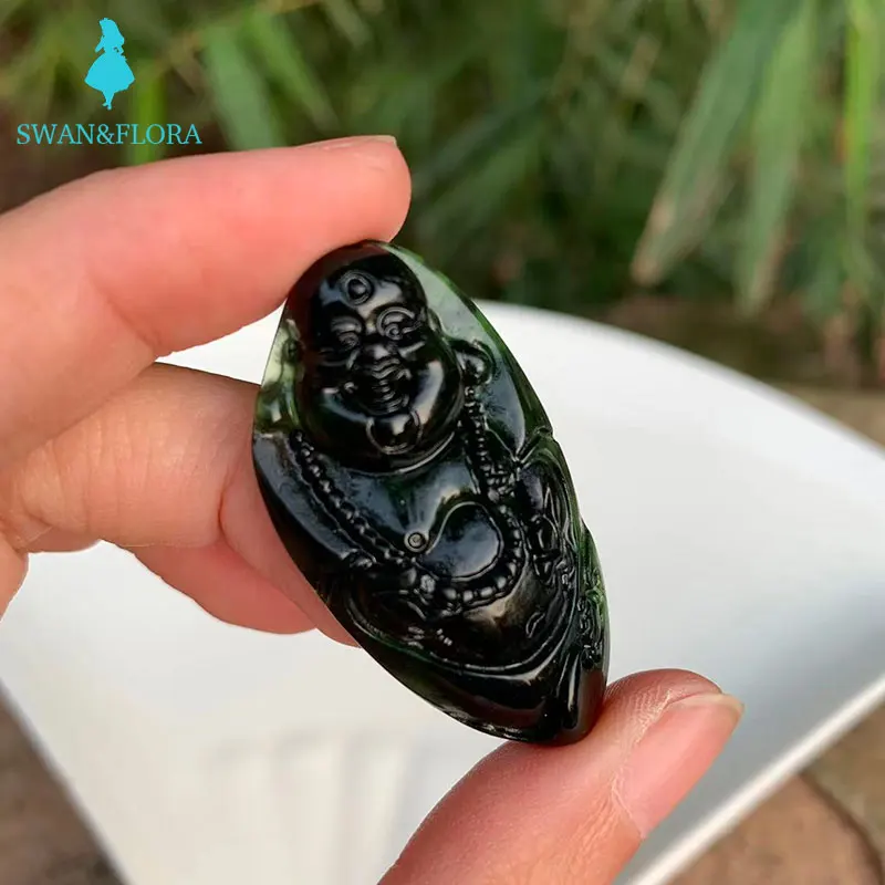 

100% Real Natural Burma Jade Buddha Necklace Pendant green Myanmar jade Milo women children jewelry Good Luck Best Gift