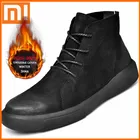Мужские зимние ботинки Xiaomi, ботильоны из натуральной кожи с плюшевой подкладкой, теплые мотоциклетные ботинки, осенняя Уличная обувь, размеры 37-47