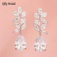 efily cubic zircon dangle drop earrings for women silver color bride accessories wedding jewelry korean earrings christmas gift