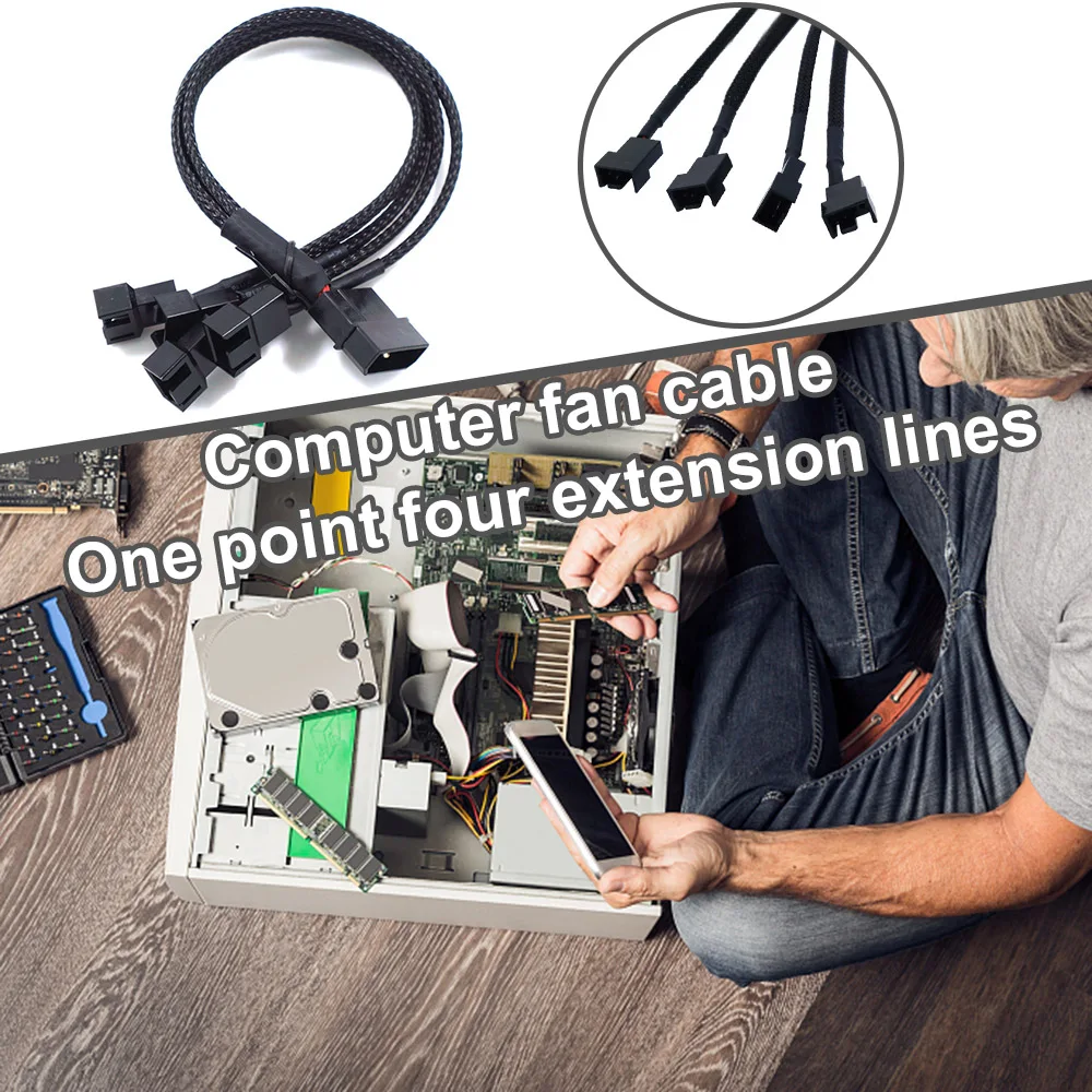 

27cm 4pin Molex To 4 Way 3Pin/4Pin Splitter Cable Fan Adapter for Computer Case Fan / CPU Fan / Mining Cooling Fans