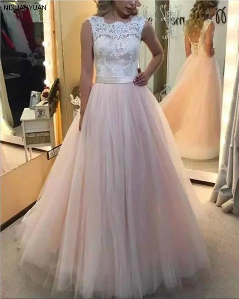 

ANGELSBRIDEP Scoop Neck Long Evening Party Gowns Vestidos De Festa Formal Appliques Sash Floor-Length Abendkleider Prom Dresses