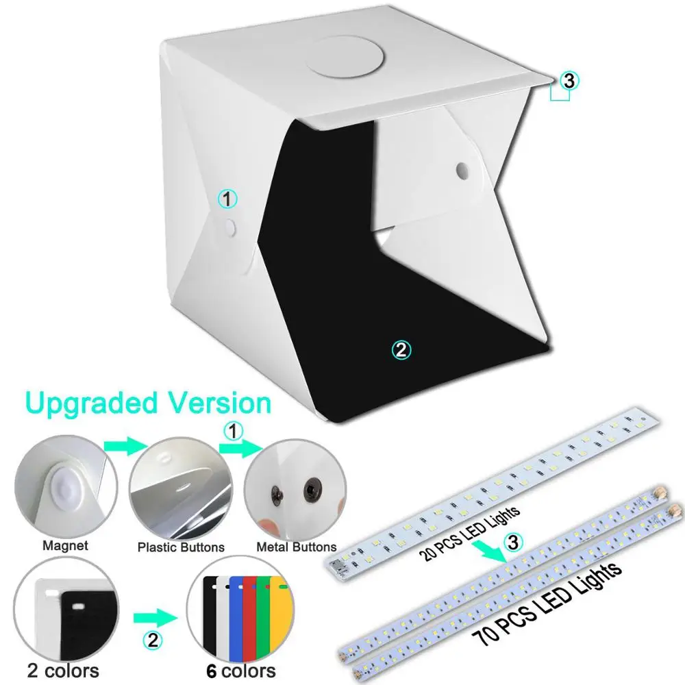 Cadiso 40cm Photobox 2 LED Folding White Lightbox Photography Lighting Kit Photo Studio Softbox Adjustable Brightness Light Box |