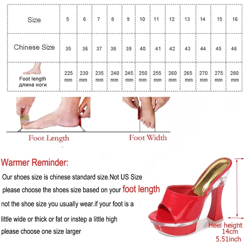 

MAIERNISI Women Slippers Sexy High Heel 14CM Mules Peep Toe Platform Ladies Slides Leather Outdoor Slippers Plus Size 43