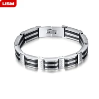 new silve color stainless steel silica gel bracelets elastic chain link bracelet for men steel chains jewelry wristbands