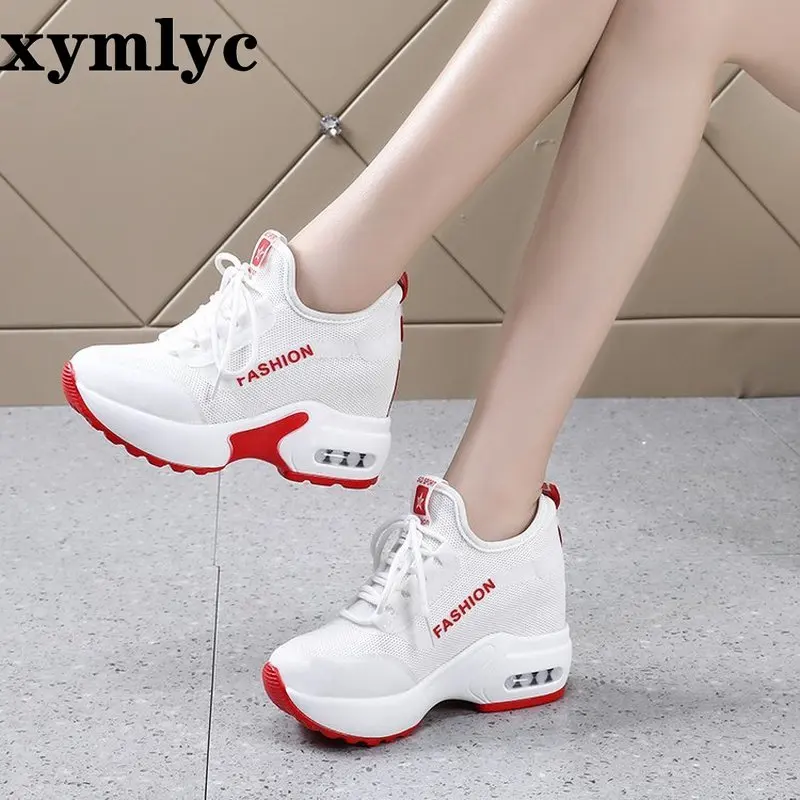 Женские повседневные кроссовки на платформе белые спортивные туфли с закрытым