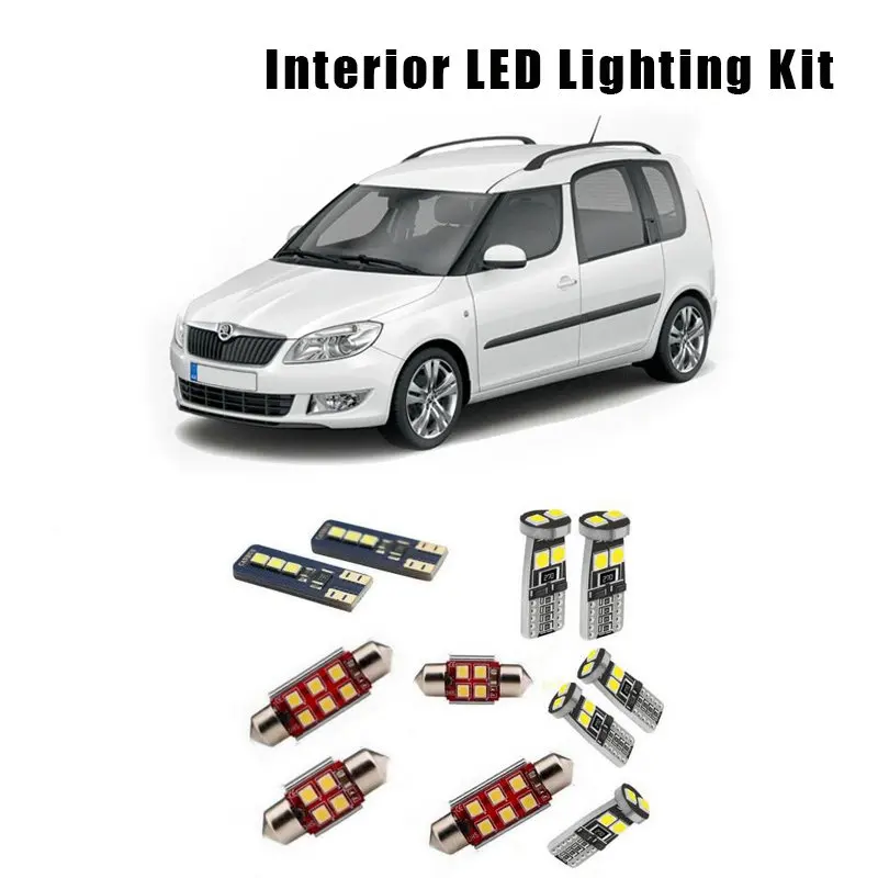 

For Skoda Roomster 2006-2015 12pcs White Canbus Car Interior LED Dome Map Reading Trunk Light Kit Vehicle License Plate Lamp