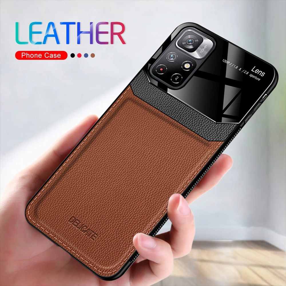 leather mirror glass phone cover for xiaomi poco m4 pro 5g pu shockproof phone back case for poco m 4 4m pro poko m4 pro 6 6inch free global shipping