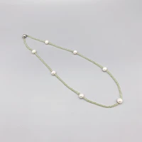folisaunique 7 8mm white freshwater pearls 2mm green peridot necklace for women delicate classic healing stone choker necklace