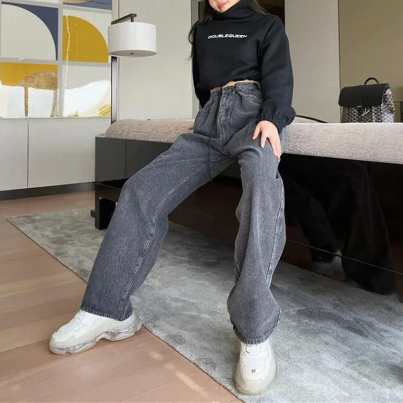 

Harajuku Straight Pants 2021 Fashion Woman Jeans High Waist Clothes Wide Leg Denim Clothing Blue Streetwear Vintage Quality