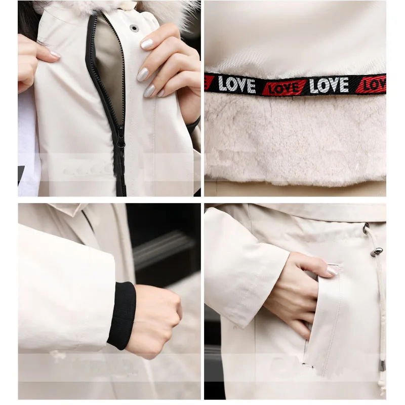 2022 New Waterproof Parka Casual Winter Real Fur Jacket Women Coat Natural Fox Fur Collar Hood Rabbit Fur Liner Outerwear Warm