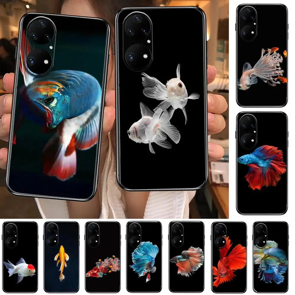 

Koi Carp Fish Phone Case For Huawei p50 P40 p30 P20 10 9 8 Lite E Pro Plus Black Etui Coque Painting Hoesjes comic fas