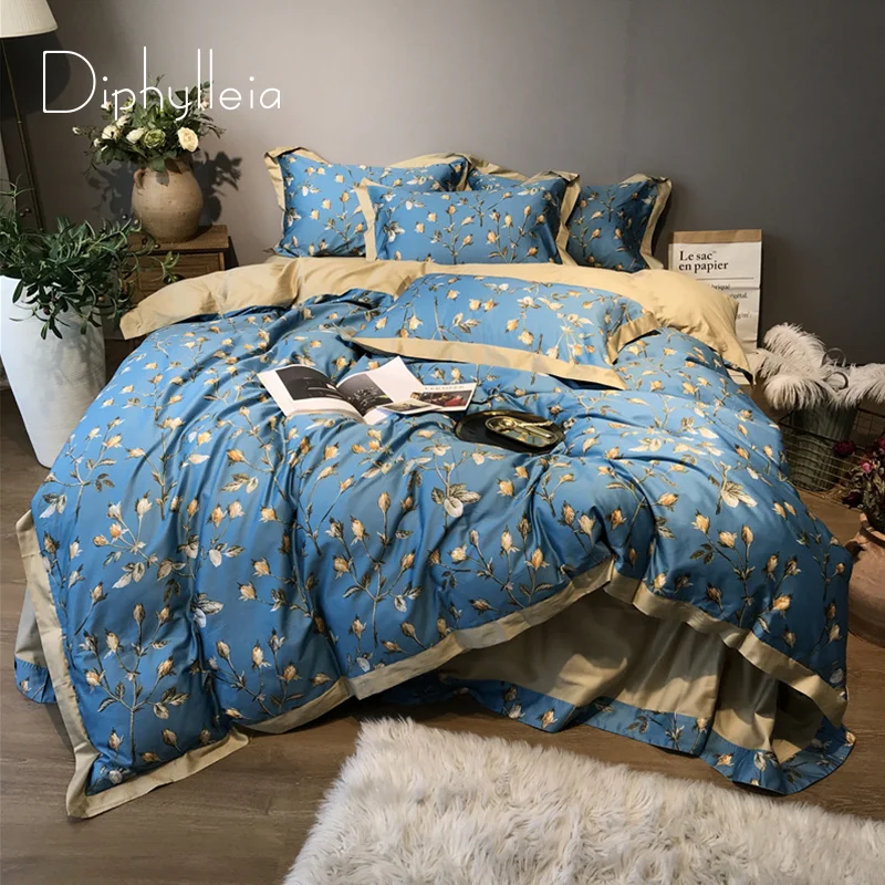 

Diphylleia Magnolia Chic Bedding Set French Country Garden Floral Print High End Satin Cotton Duvet Cover With Two Pillow Shams