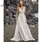 Винтажное свадебное платье А-силуэта в стиле бохо, Пляжная майка с V-образным вырезом, кружевное без рукавов, со шлейфом и открытой спиной, vestido de noiva Roycebridal 2022