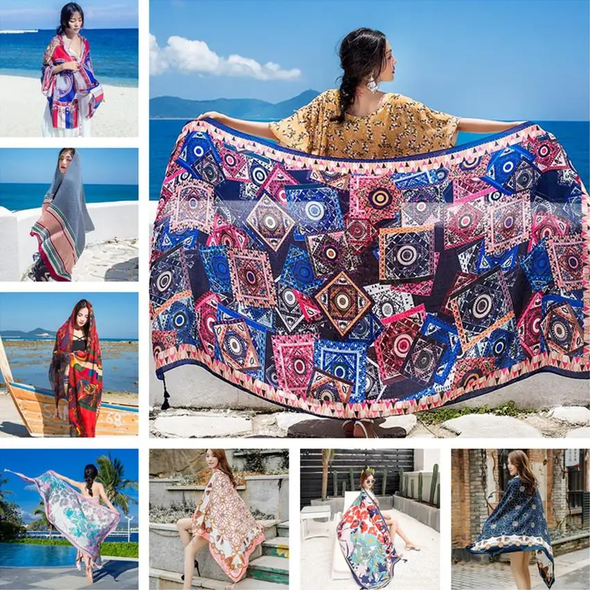 

90x180cm Thicken Twill cotton Pareo Beach Cover-Ups Women Large Beach Dress Bikini Bathing Swimwear Cover Up Sarong Wrap Scarf